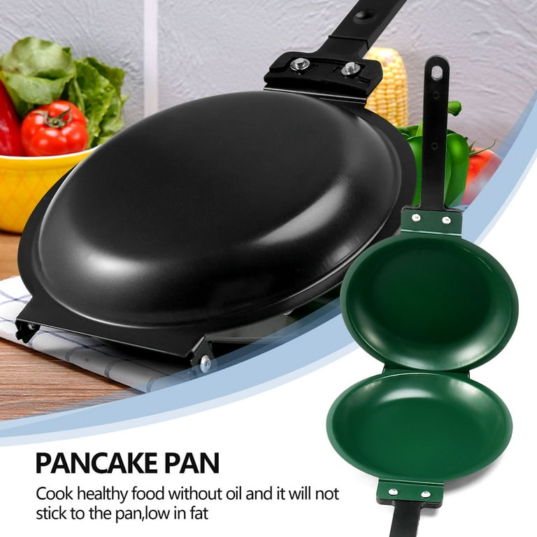 Frying Pan,Double Side Frying Pan Non-Stick Flip Folding Frying Pan BBQ Stable and Durable Cooking Tool for Home Kitchen, Green
