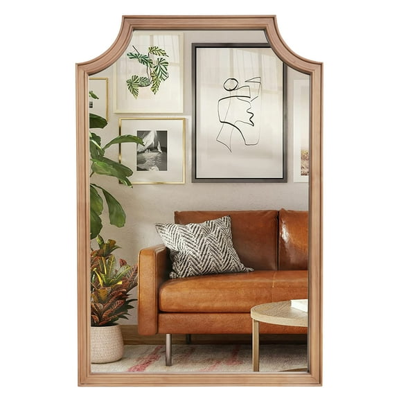 WallBeyond Wood Frame Farmhouse Arch Wall Mirror for Bathroom Entryway Living Room or Bedroom Home Decor, 24" × 36", Natural Wood