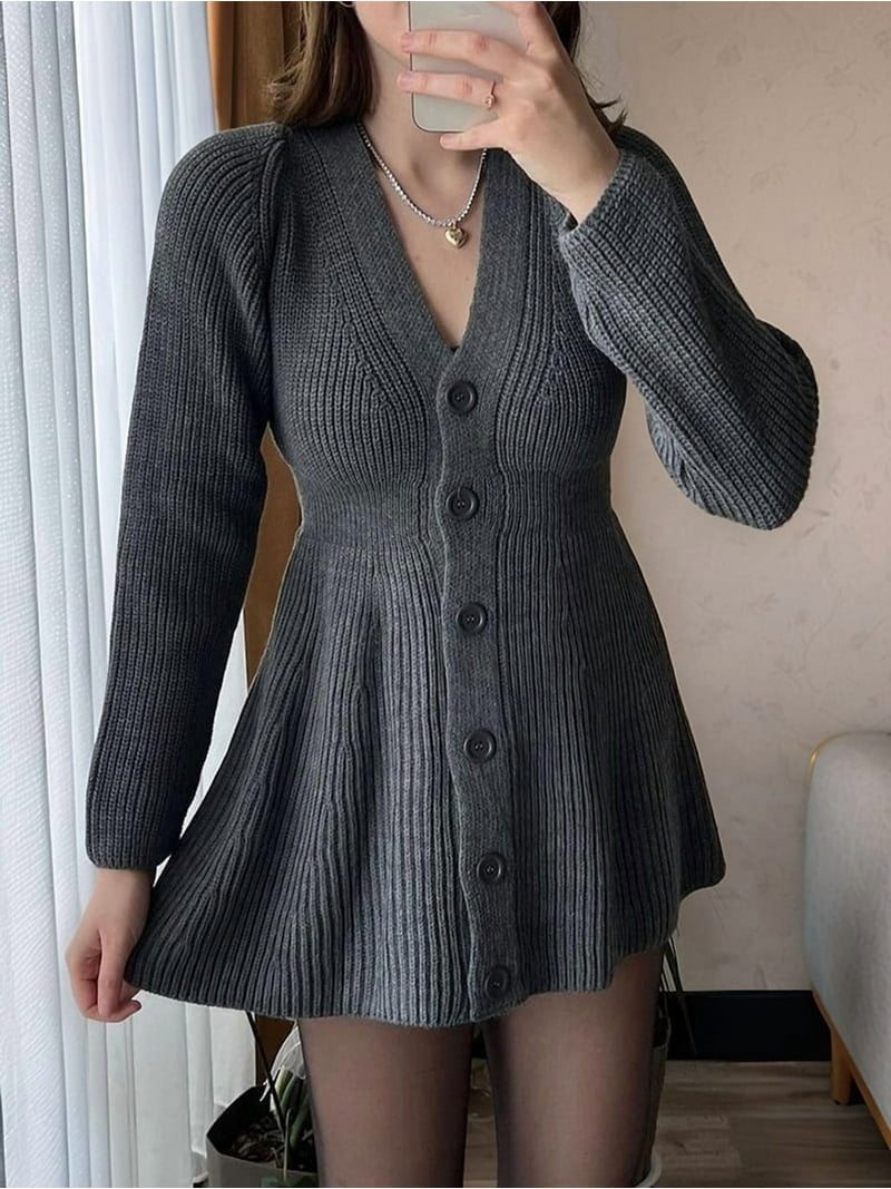 grey v neck jumper dress Baltic Born Womens Suki V Neck Sweater Dress | Winter Green main image 0