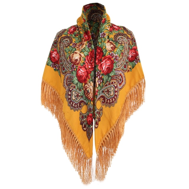 Foulard Babouchka Russe pour Femmes, Châle Foulard, Grande Taille, Traditionnel Rétro, Style Ukraine, Imprimé, à Franges, Foulards Carrés