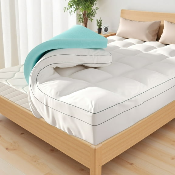 Daluvenix Dual Layer 4 Inch Memory Foam Mattress Topper Queen Size, 2 Inch Waterproof Pillow Top Cover & 2 Inch Cooling Gel Memory Foam, Medium Support for Back Pain