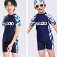 thumbnail image 4 of YunPes Children's Swimming Swimsuit Summer Swimsuit Short Sleeved Split Swimsuit Swimming Cap Three Piece Set Boy Swim Suit Size 14, 4 of 9
