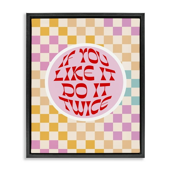 Stupell Industries Groovy Pattern Do It Twice Text & Numbers Painting Black Floater Framed Canvas Art Print Wall Art, 17 x 21