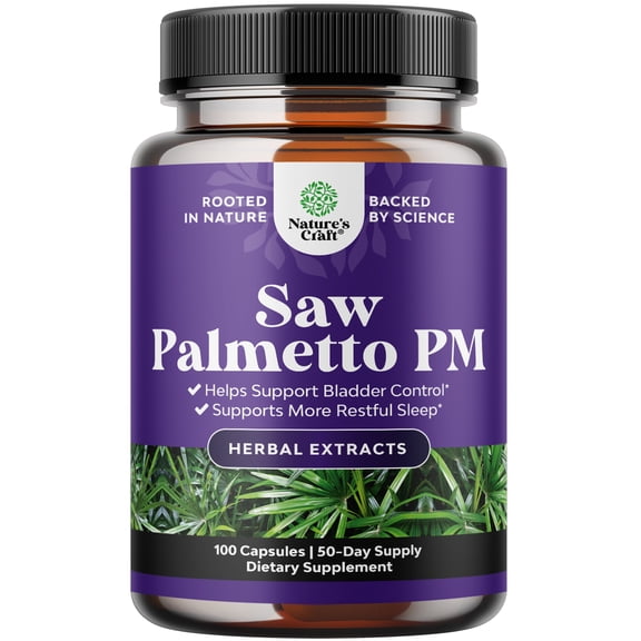 Natures Craft Nighttime Saw Palmetto Supplement, Bladder and Prostate Support for Men, 100 Capsules