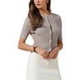 thumbnail image 4 of INSPIRE CHIC Short Sleeve Summer Cardigan for Women Cable Knit Button Down Crew Neck Trendy Sweater Crop Top M Grey, 4 of 6