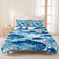 thumbnail image 3 of Quilts Queen Size Bedding Set, Blue Fish Lightweight Quilted Comforter, Summer Ocean Waves Vintage Gradient Coastal Soft Reversible Bedspread Coverlet with Pillow Covers for All Season, 90" x 96", 3 of 9