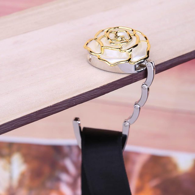 Contenedores Bolsa de mesa plegable portátil, colgador de gancho, decoración de diamantes de imitación rosa (marfil) Ehuebsd Libre de BPA