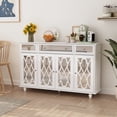 thumbnail image 5 of KULAGAGA Accent Buffet Sideboard Serving Cabinet with Carved Mirror Door and 3 Drawers, Console Table Sofa with Adjustable Shelves for Entryway Kitchen Dining Room, 5 of 8