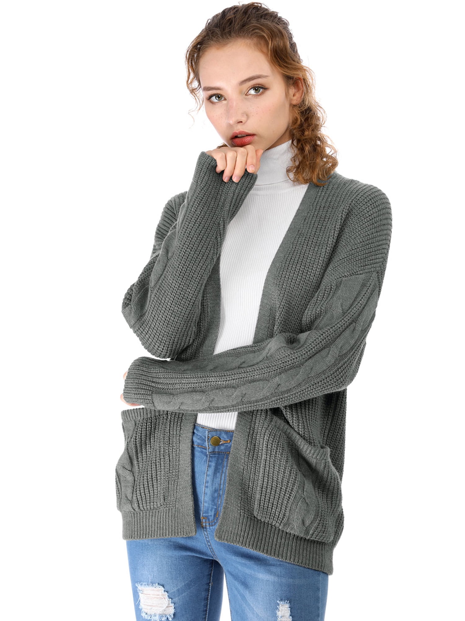 dark grey cable knit cardigan