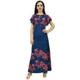 thumbnail image 2 of Bimba Women's Floral Printed Sleeve Navy Blue Long Georgette Dress-26, 2 of 7