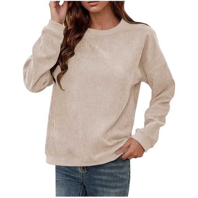 Timegard Hauts pour Femmes Col Rond Manches Longues Tricot Confortable Blouse Automne Basique Décontractée Chandails en Molleton Amples