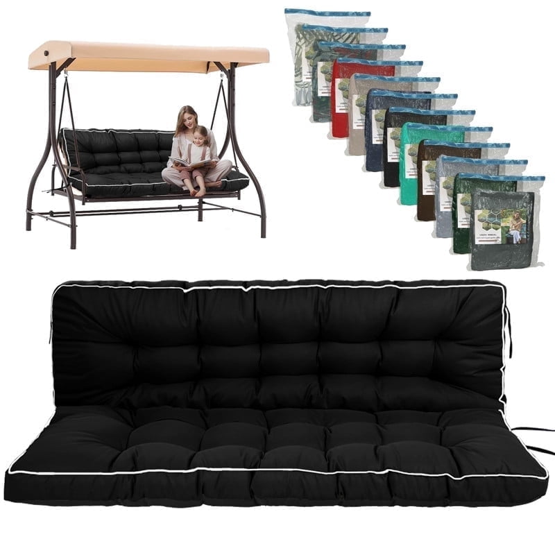 YLLN Porch Swing Cushions, Patio Furniture Cushions With 4" Thicken Backrest, Waterproof & Machine Washable, with Ties, Bench Cushions For Outdoor Furniture（40"x55"Black）