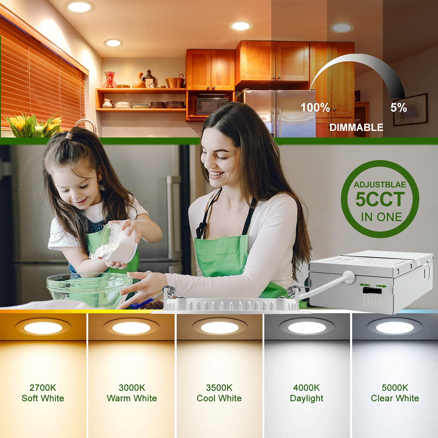 Meconard 24-Pack 4 Inch Ultra-Thin LED Recessed Lights - Selectable Color, Dimmable, With Junction Box