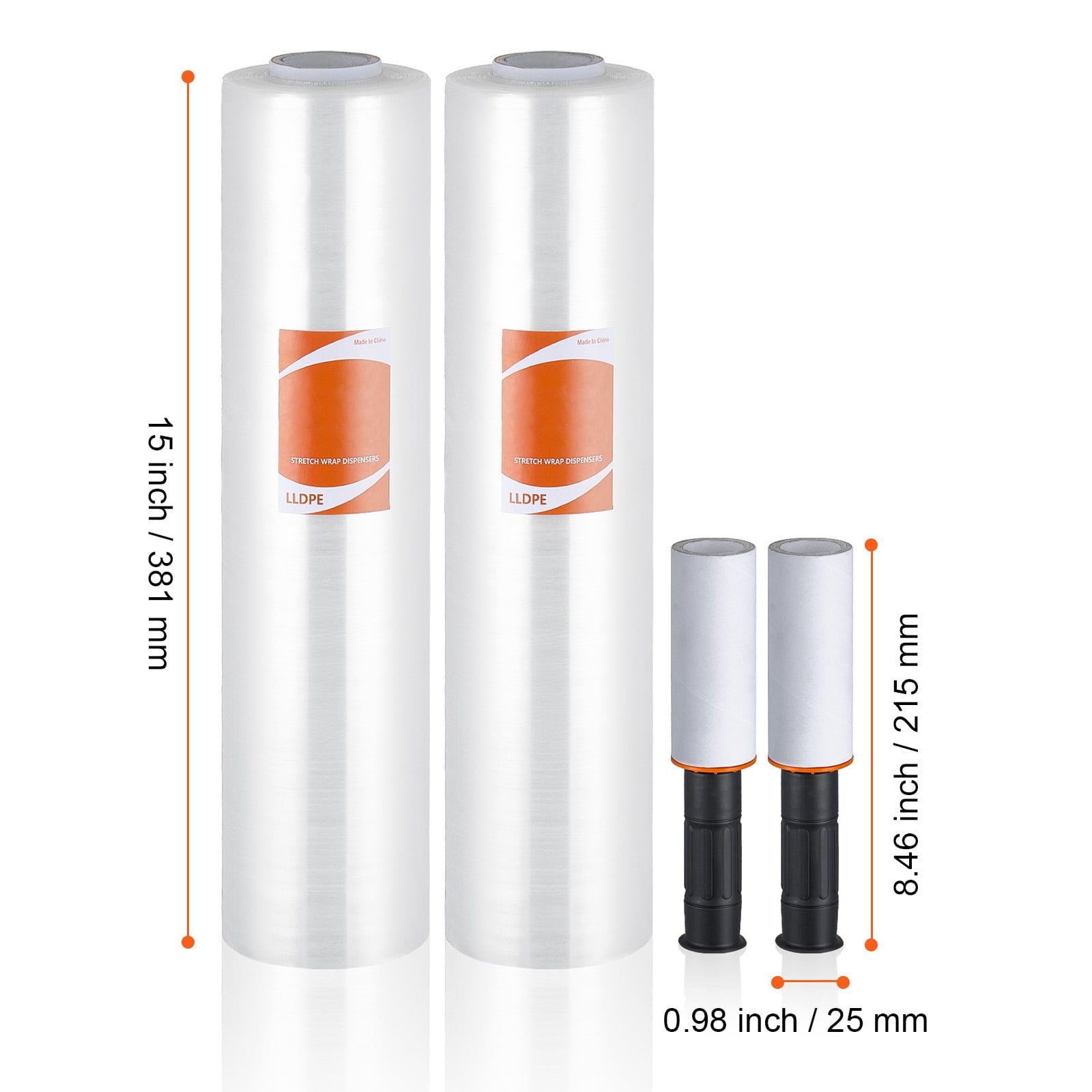 KFFKFF Clear Shrink Wrap, 15 inches by 1000 feet, 60 Gauge, 2 Rolls, Industrial Strength Film with Handles for Efficient Pallet Securing and Relocation
