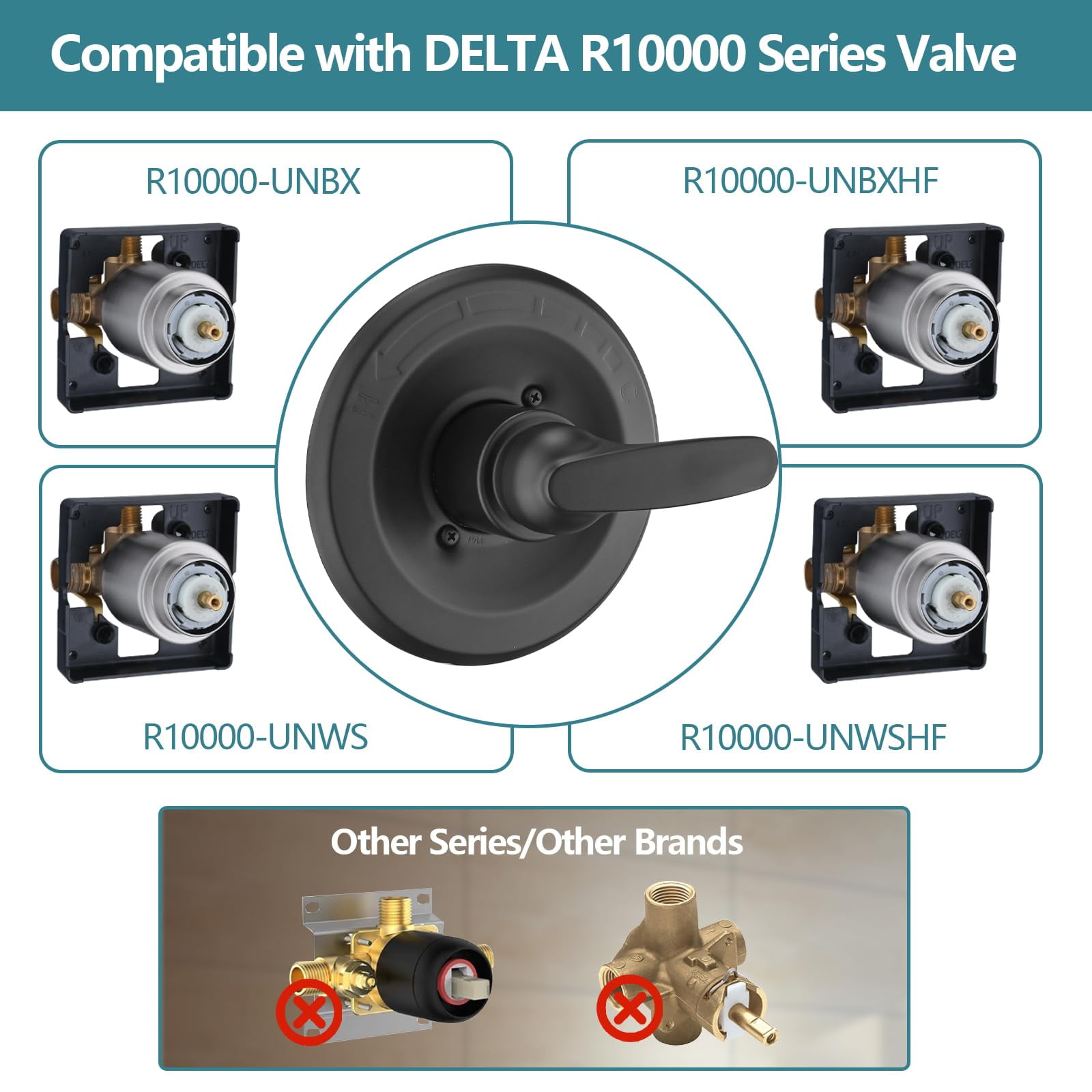 Replacement 8" Rainfall Shower Faucet Tub Trim Kit for Delta 13/14 Series, High Pressure Round Rain Shower Head& Handle Set System, Matte Black (Valve& Catridge Not Inclued)
