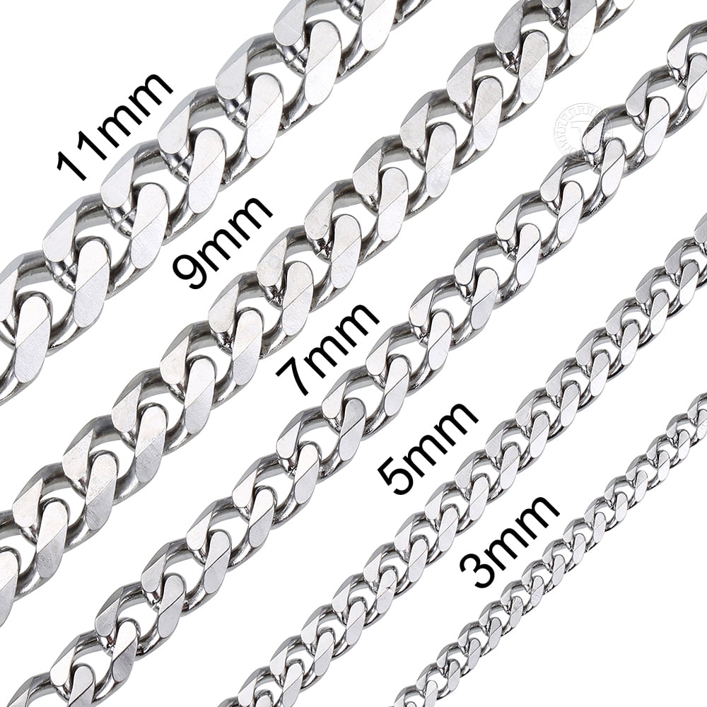Stainless Steel Cuban Curb Chain Silver 16-30 Men Choker Necklace  3/5/7/9/11mm