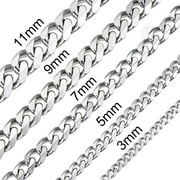 Hermah 3/5/7/9/11mm 16-30 Stainless Steel Silver Tone Chain Cuban Curb Men Necklace