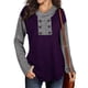 thumbnail image 1 of Top de mujer de manga larga con estampado a cuadros, blusa con capucha empalmada para traje de otoño e invierno, morado S, 1 of 6