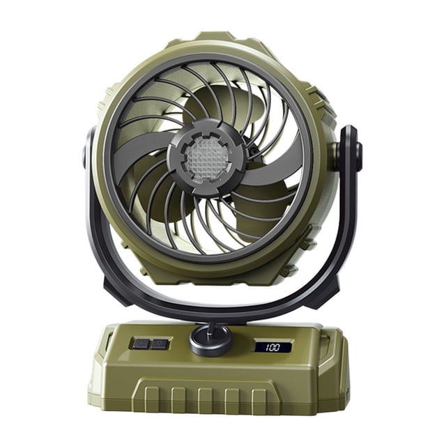 Diceymbol Outdoor Oscillating Fan with 100 Adjustable Speeds, 6000mAh Rechargeable Battery, Reverse Charging, Digital Display, Hook, and Night Light Portable and Powerful