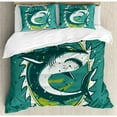 thumbnail image 3 of Sea Animal Decor Twin Size Duvet Cover Set, Graphic of Shark Hunter in Dark Murky Colors Sharp Teeth Fish Marine Nautical, Decorative 2 Piece Bedding Set with 1 Pillow Sham, Green, by Ambesonne, 3 of 3