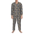 thumbnail image 3 of Salouo Bulldog And BONES Print Button-Front Long Sleeve Pajama Set for Men, Soft 2Pjs Men's Long Sleeve Sleepwear-Large, 3 of 7