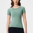 thumbnail image 4 of DPTALR Women's Short Sleeve Round Neck Sports T-Shirt Running Fitness Top Slim Breathable Yoga Top,Green,Size 4, 4 of 9