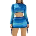 thumbnail image 2 of GaThRRgYP Womens Swimsuits 2 Piece,Women's Sheer Mesh Long-sleeve Cover-up Four-piece Bikini Swimsuit Set Blue S, 2 of 9