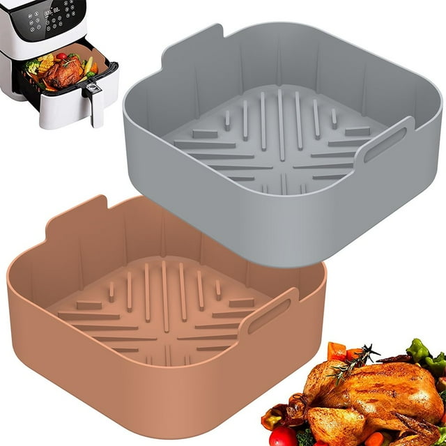 2 Pcs Pot en Silicone pour Friteuse à Air Chaud avec Poignée Doublure Réutilisable Panier en Silicone Résistant à la Chaleur Accessoires pour Friteuse à Air Four Micro-Ondes