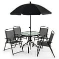 thumbnail image 2 of Canddidliike 6 Pieces Patio Dining Set with Umbrella and Stackable Cushioned Chairs, Outdoor Stackable Dining Chairs for All Weather, Comfortable Breathable Garden Outdoor Furniture for Backyard Deck, 2 of 8