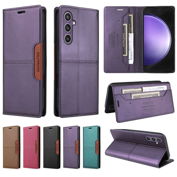 Compatible WIth Samsung Galaxy S22 Wallet Case,Magnetic Closure,Flip Folding Kickstand,With Card Slots,[RFID Blocking],With Shoulder Strap&Lanyard,PU Leather TPU Shockproof Phone Case,Purple