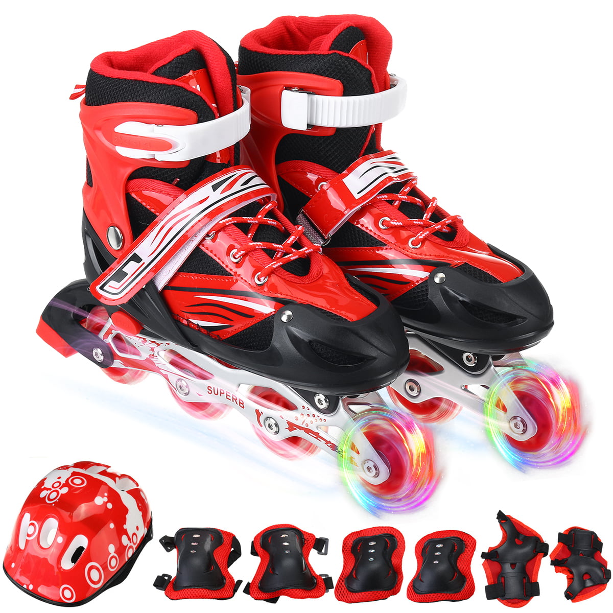 Renewed Kids Adjustable Inline Skates Outdoor Durable Perfect First Skates for Girls and Boys Illuminating Front Wheels 