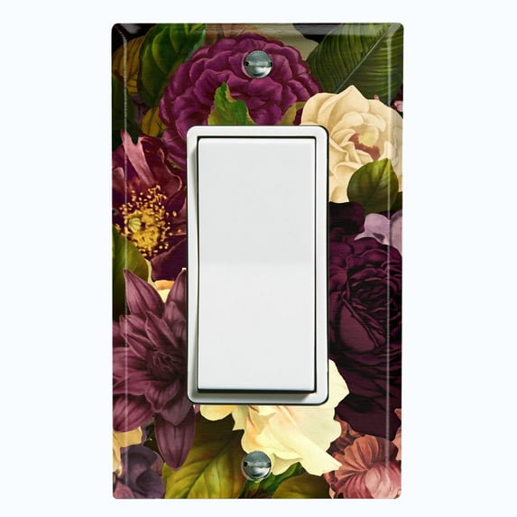 Metal Light Switch Plate Outlet Cover Purple White Rose Wallpaper ROS015