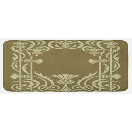 

Art Nouveau Kitchen Mat Floral Border with Tropical Pineapple Fruits Leaves Retro Style Swirls Plush Decorative Kitchen Mat with Non Slip Backing 47 X 19 Sepia Sage Green by Ambesonne
