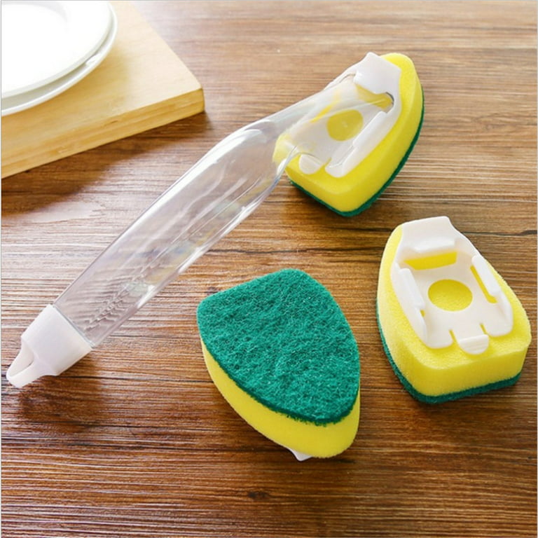 OAVQHLG3B Dish Brush with Soap Dispenser Dish Scrubber with Replaceable  Head Kitchen Dish Scrub Brush with Plastic Handle Dish Brush