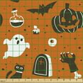 thumbnail image 2 of Ambesonne Halloween Fabric by the Yard Upholstery, Ghost Cats Pumpkins Print, 10 Yards, Burnt Orange White, 2 of 5