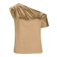 thumbnail image 4 of Wycnly Summer Tops for Women Tops for Women 2024 One Shoulder Lightweight Silky Satin Ruched Tops Cute Solid Shirts Girls Slash Neck Short Sleeve Shirts, 4 of 7