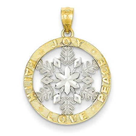 Rhodium Snowflake Pendant - 14k & Rhodium Joy/Peace/Love/Faith Snowflake Pendant