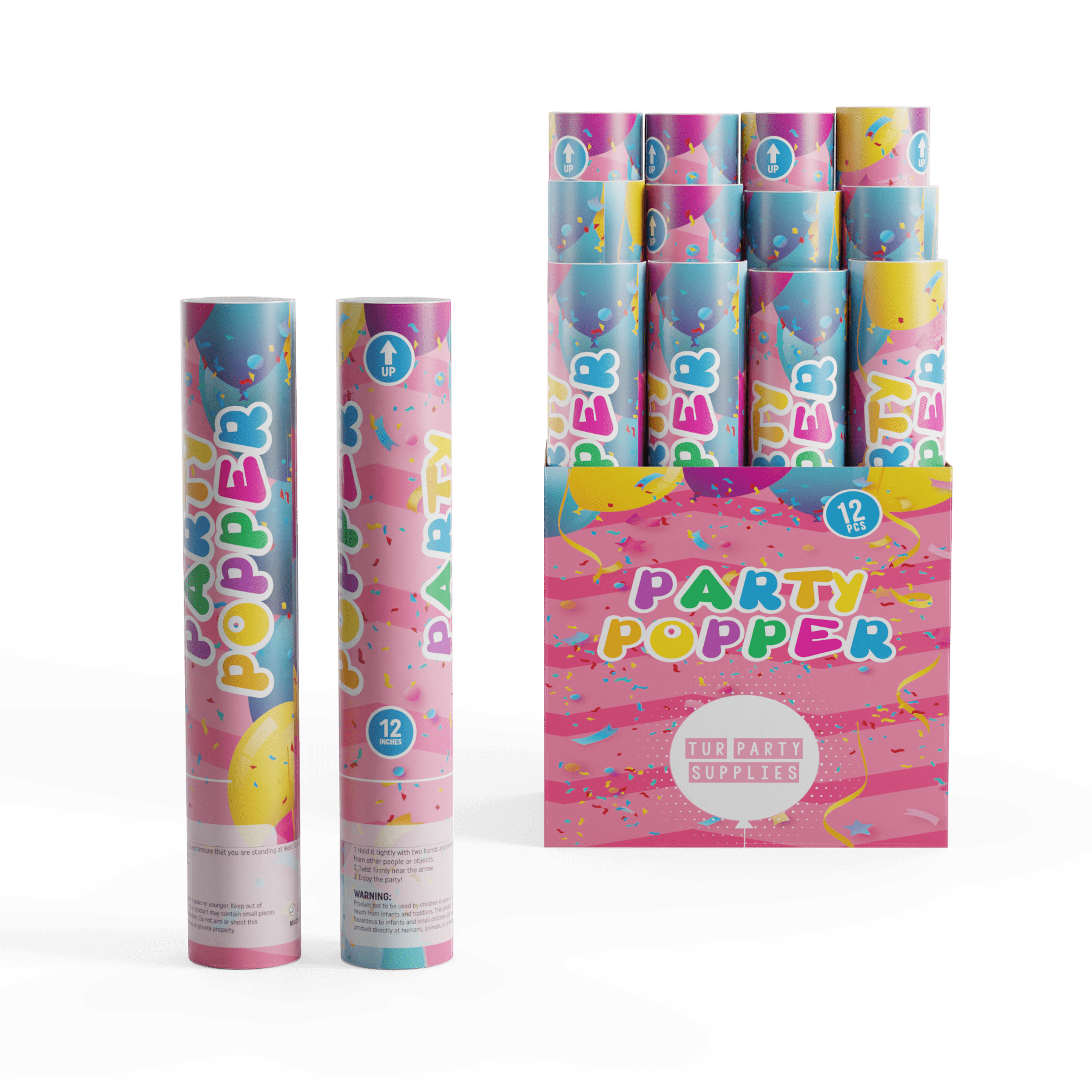 TUR Party Supplies 12 inch Confetti Cannons (12 Pack) for Birthdays, Graduations, Weddings and More!