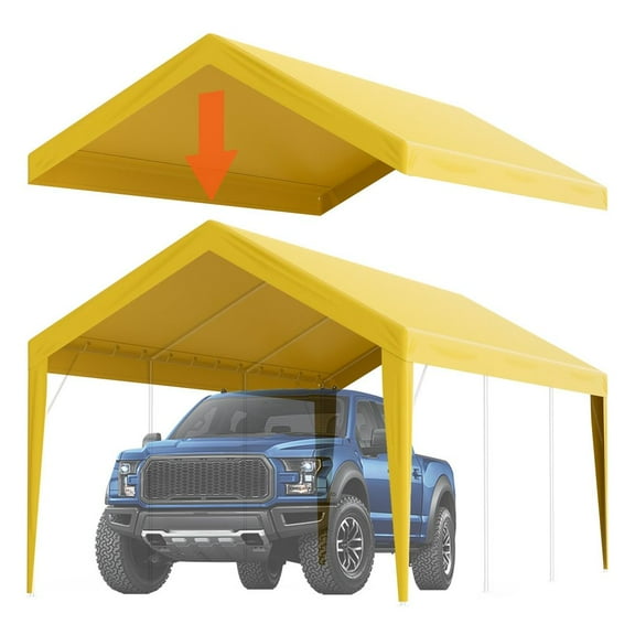 Carport Replacement Canopy Cover 10 x 20 ft, Garage Top Tent Shelter Tarp Heavy-Duty Waterproof & UV Protected, Easy Installation with Ball Bungees,Beige (Only Top Cover, Frame Not Include)