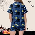 thumbnail image 4 of CUZIBR Baby Pajamas For Boys Girls Halloween Short Sleeve Button Down Shirt And Shorts 2 PC Sleepwear Bat Moon Graphic Lapel Smooth Loungewear Comfort Casual Daily Nightwear,Blue,6-7 Years, 4 of 5