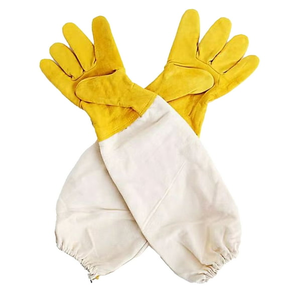 HomeLife 1 Pair Beekeeping Gloves Anti-bee Breathable Protective Long Sleeves Canvas Faux Leather Comfortable Beekeeping Gloves