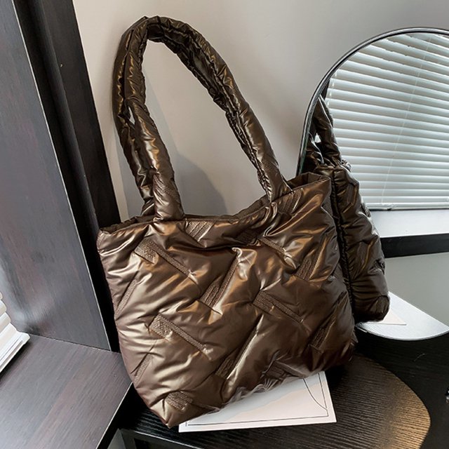 Bolso Mujer Abajo Bolsos Tote Casual Suave Puffer Hobo Invierno Citas Marrón