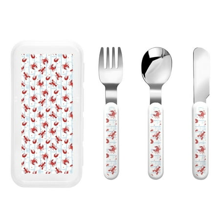 

Cauagu Cartoon Lobsters Print 3-Pieces Toddler Cutlery Set Kids Silverware Set with Spoons Forks & Knife Stainless Steel Utensils for Kids Dishwasher Safe