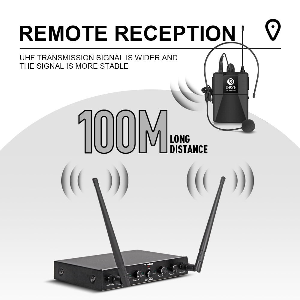 D Debra Cordless Audio Pro UHF 4 Channel Wireless Microphone System