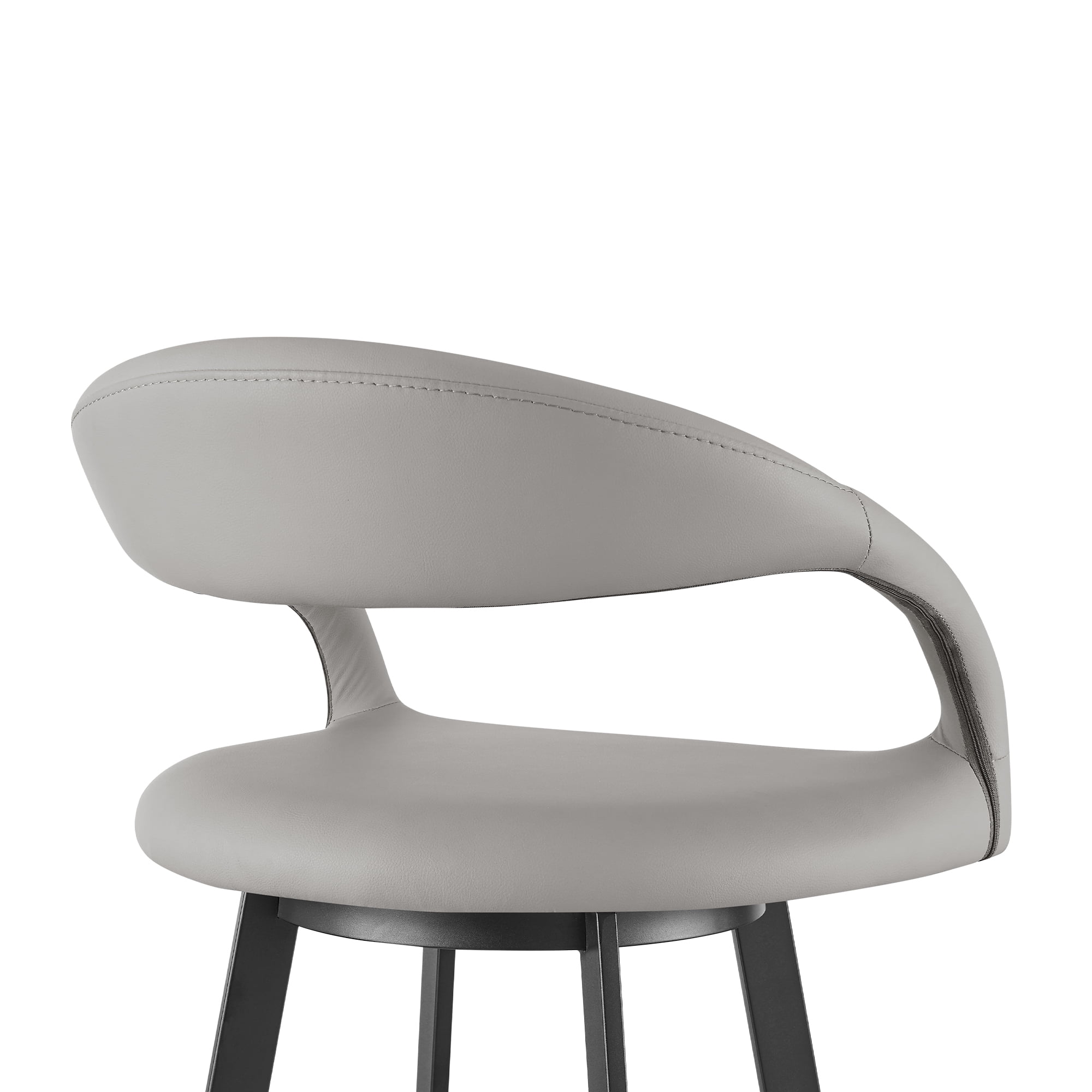Ramona 30" Swivel Bar Stool with Matte Black Iron and Light Gray Faux Leather