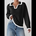 thumbnail image 4 of Suéter Básico con Cuello Alto en V para Mujer, Diseño de Bloques de Color, Moda Invierno Otoño 2025. Negro XL, 4 of 9
