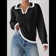 thumbnail image 4 of Suéter Básico con Cuello Alto en V para Mujer, Diseño de Bloques de Color, Moda Invierno Otoño 2025. Negro M, 4 of 9
