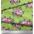 thumbnail image 3 of Soimoi Toile de Coton Vert Feuilles & Rose Imprimé Floral 1 Yard 56 Inch Wide, 3 of 3