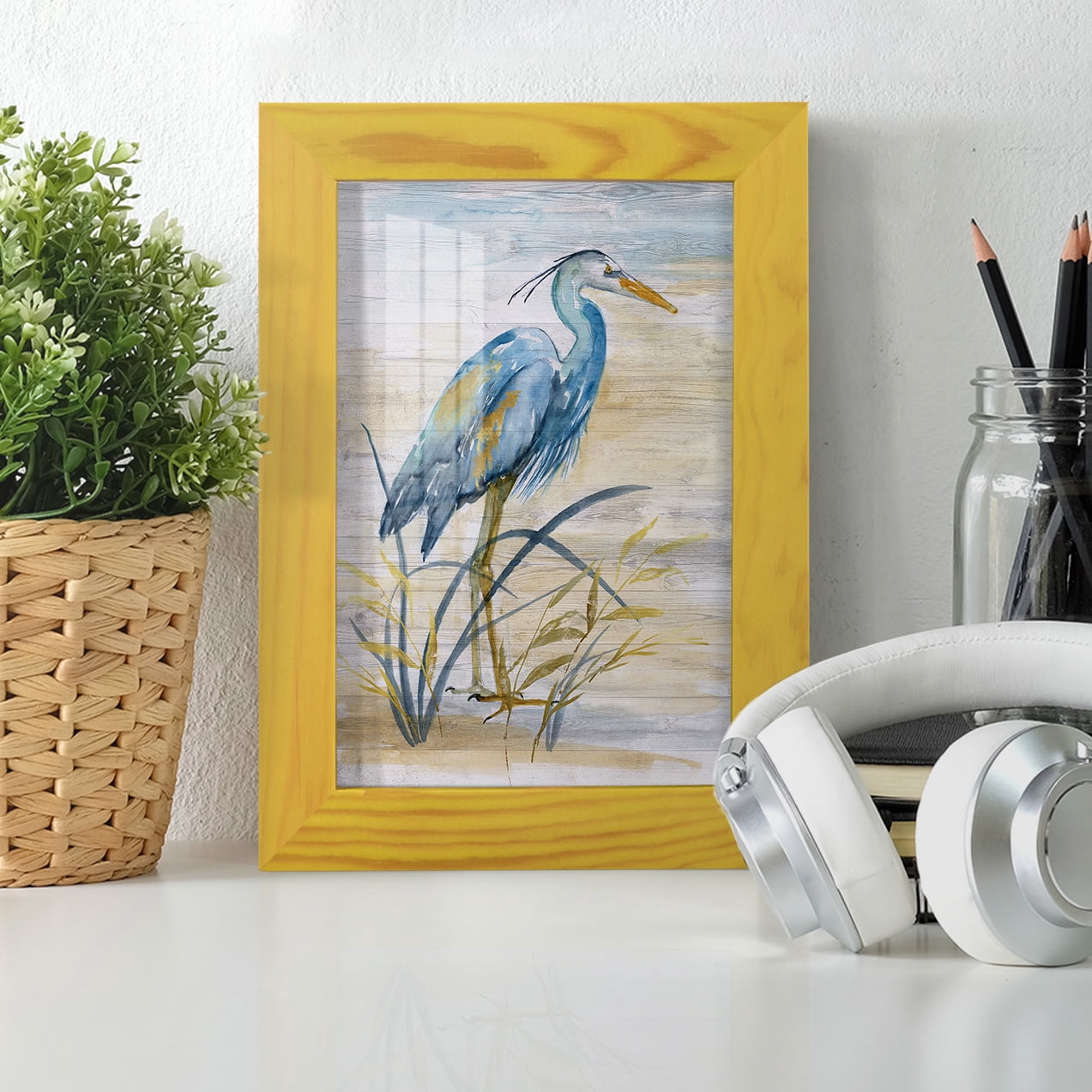 Blue Heron I -Framed Print w/glass-Sunflower Yellow