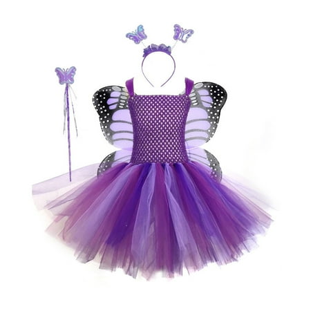 

GWAABD Little Girls Spring Dress Purple Polyester Kids Toddler Baby Girls Spring Summer Floral Sleeveless Bee Fancy Dress Carnival Accessory Set Tutu Princess Dress S